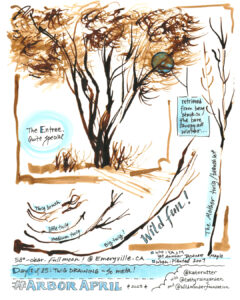 Ink drawing of a tree done with a twig branch.