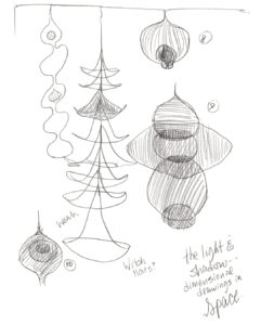 Sketch of Ruth Asawa's hanging looped sculptures.